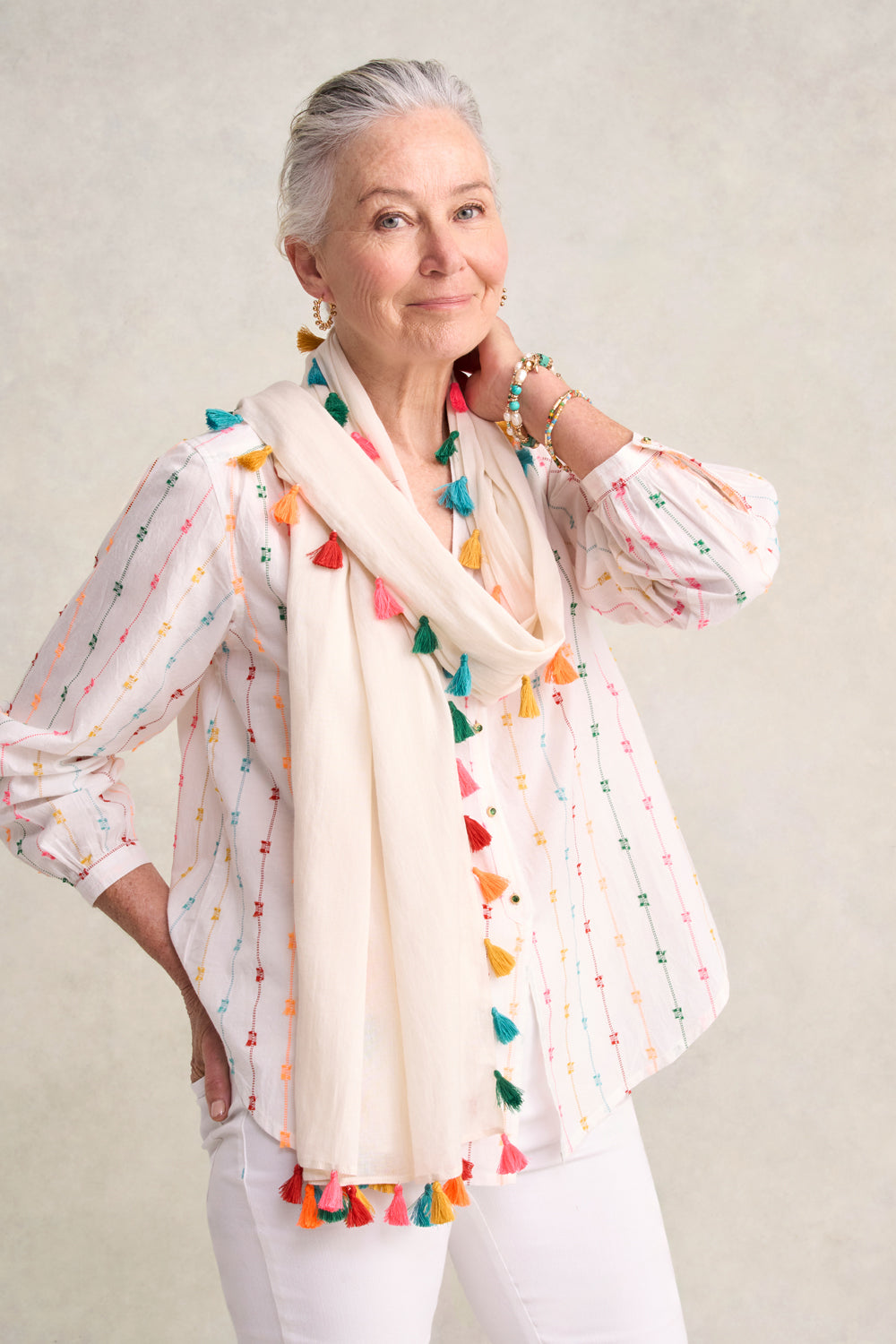 Fluoro Pom Trim Scarf - Multi