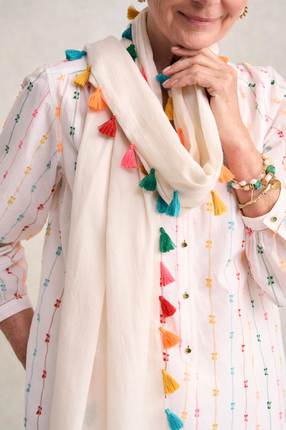 Fluoro Pom Trim Scarf - Multi