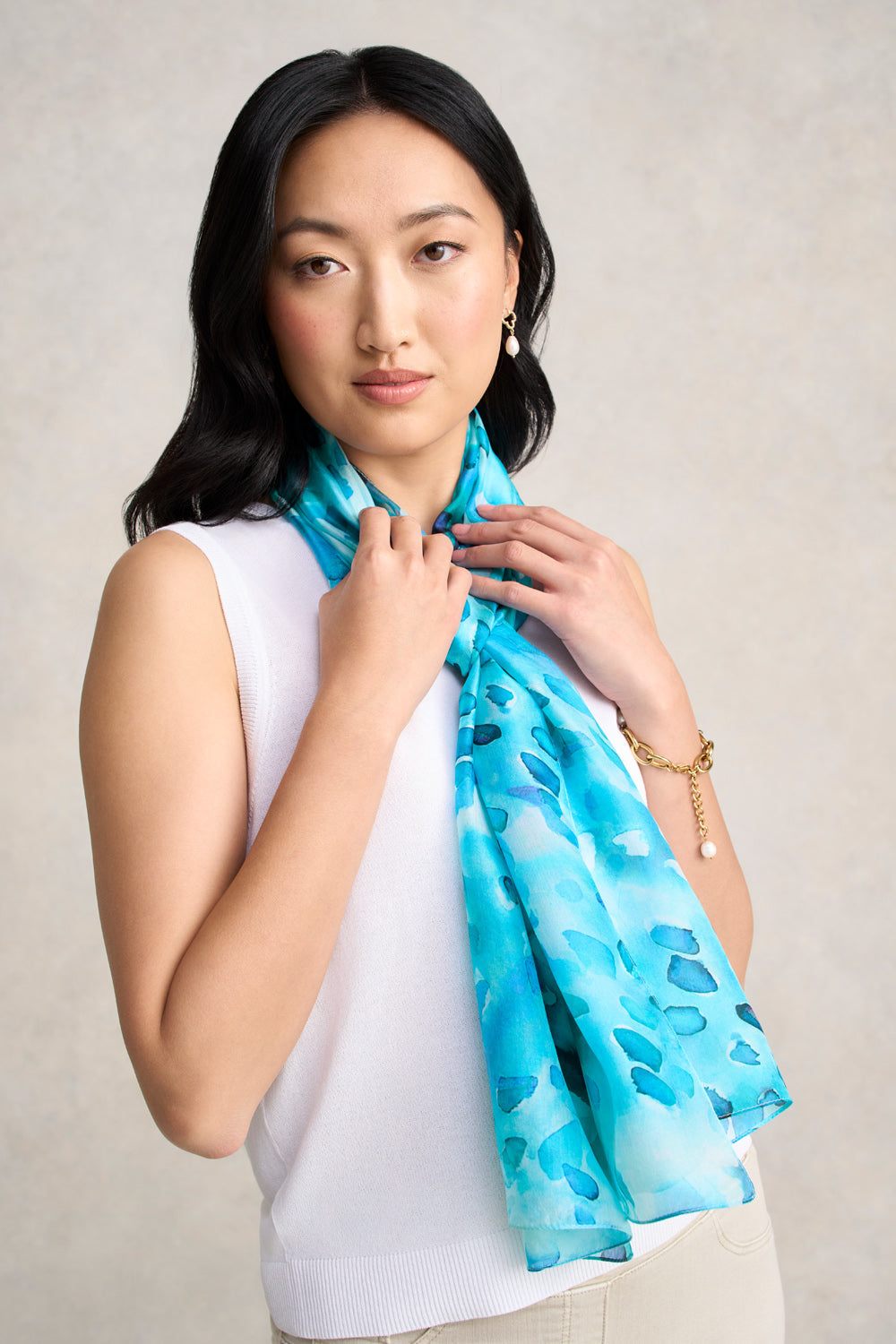 Blue Raindrops Silk Scarf