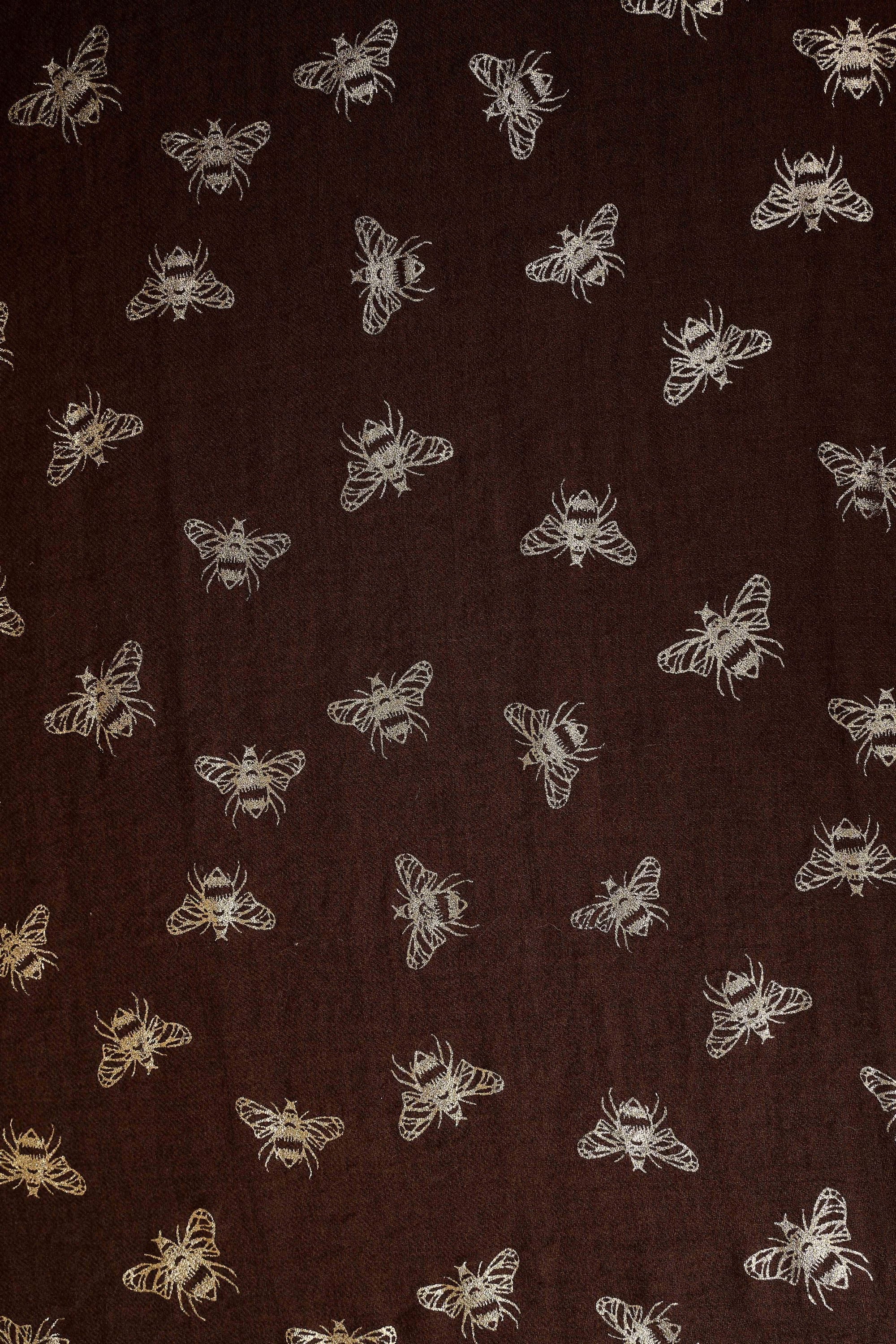 Bee Foil Wool Scarf - Chocolate & Gold