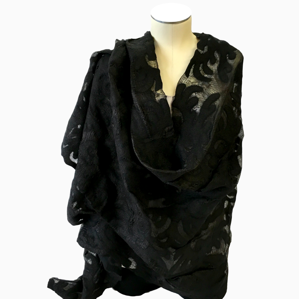 Black Silk and Felted Shawl from Krygyzstan
