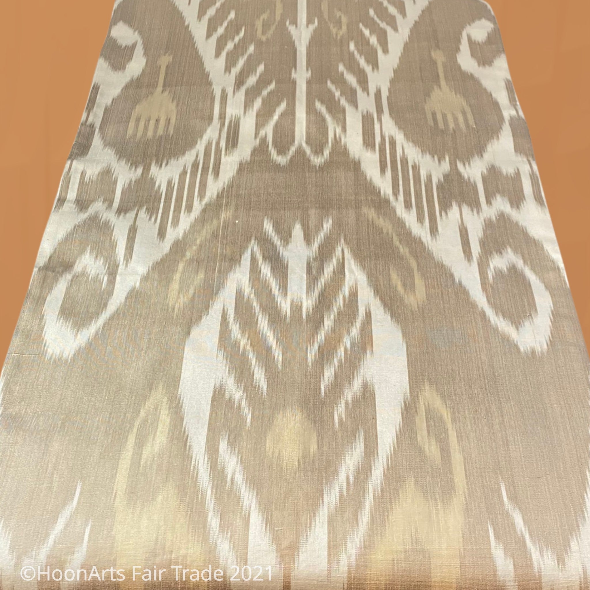 Ikat Silk Infinity Scarf-Beige on White