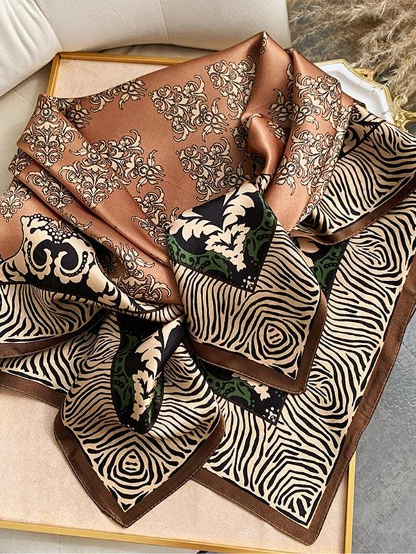 Brown Floral Silk Square Scarf 90