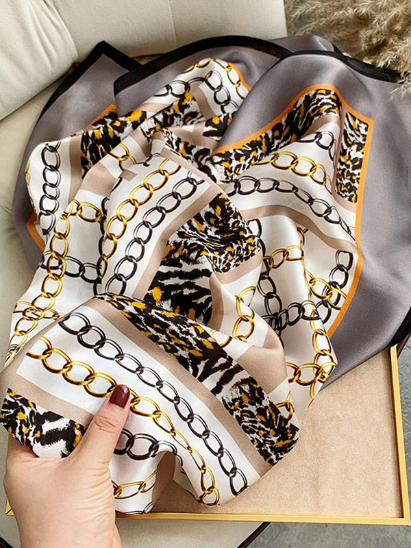 Chain Pattern Silk Square Scarf 90