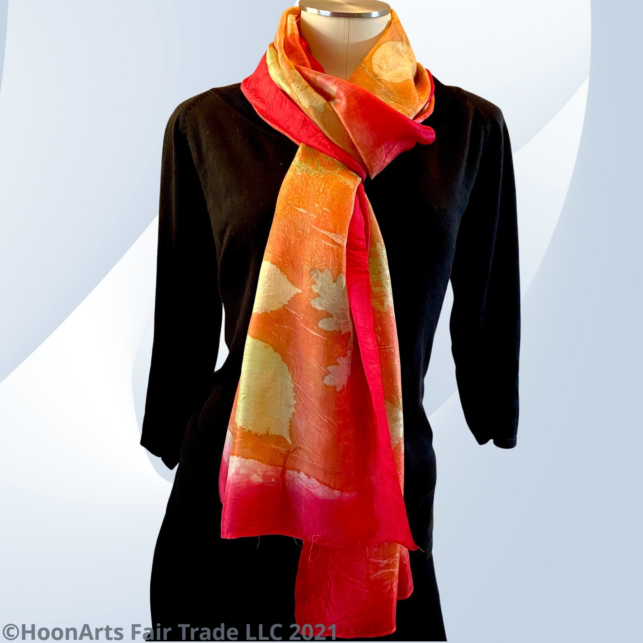 Eco-Printed Silk Scarf - Red | HoonArts 4