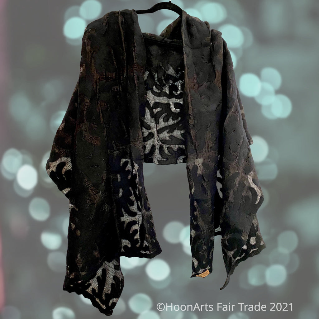 Black Silk and Felted Shawl from Krygyzstan