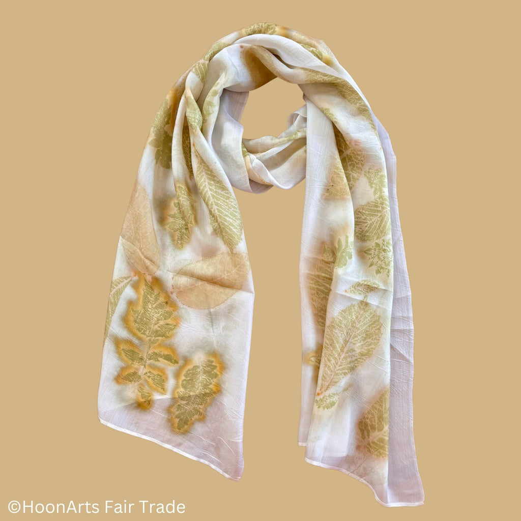 Eco-Printed Silk Scarf-Natural Woodland